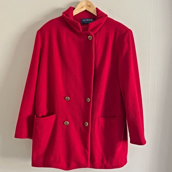 Vintage J.G. Hook Red Wool Blend Coat Women’s Size 12 Double Breasted USA Made - Picture 1 of 10